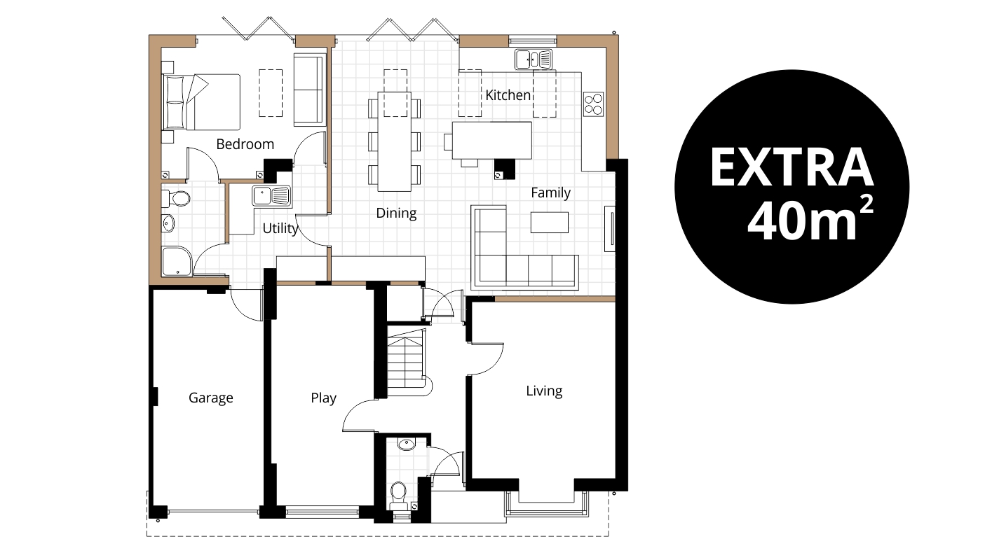 swindon bedroom extension floorplan drawing en-suite ensuite granny annex open plan kitchen dining family utility